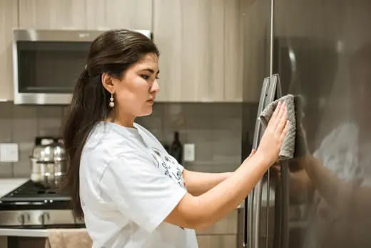 Refrigerator door being wiped — Wexi Cleaning, Lawrenceville GA